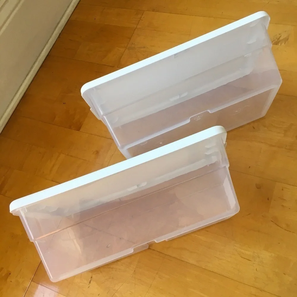 Set/2 Sterilite Shoe Boxes for Storage, Inventory, Crafts, Clear, White, NEW